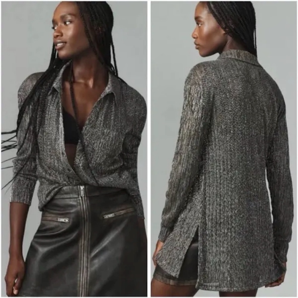 Anthropologie Pilcro Silver Metallic Tunic Shirt